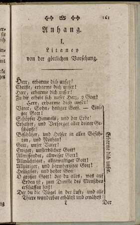 I. Litaney von der göttlichen Vorsehung.
