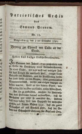 Nr. 13. Magdeburg, den 31ten December 1791