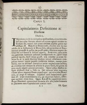 Caput I. [ - ] Caput IV.; De Capitulationis Definitione ac Divisione; De Origine Capitulationis; De Causa Efficiente Capitulat; De Causa Formal. Capitulationis.