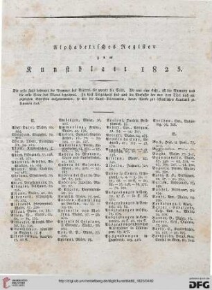 Alphabetisches Register zum Kunstblatt 1825