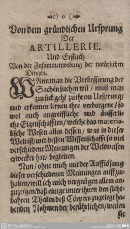 Von dem gründlichen Ursprung Der ARTILLERIE.