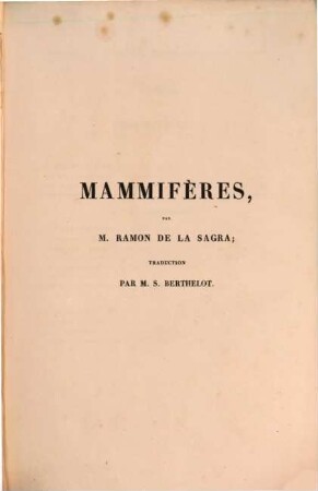 Histoire physique, politique et naturelle de l'île de Cuba, Partie 2. Mammifères