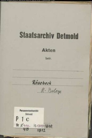 Belegakten zu den Zivilstandsregistern der katholischen Gemeinde Rösebeck, Kreis Warburg (1808-1812)