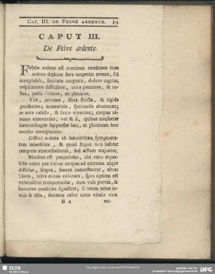 Caput III. De Febre ardente