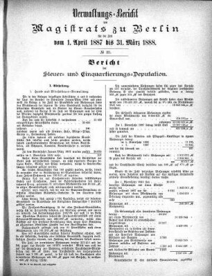 No. III. Bericht der Steuer- und Einquartierungs-Deputation