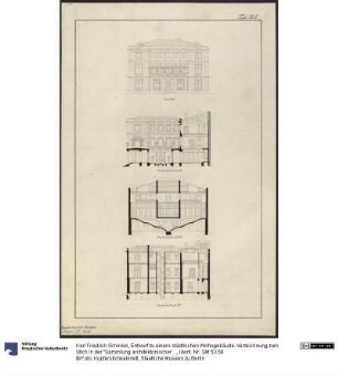 Entwurf zu einem städtischen Wohngebäude. Vorzeichnung zum Stich in der "Sammlung architektonischer Entwürfe", Heft 10, Tafel 62 (rechte Hälfte), 1826