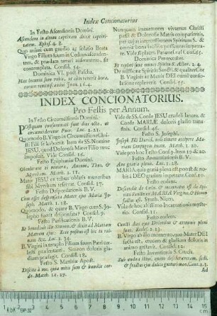 Index Concionatorius. Pro Festis per Annum.