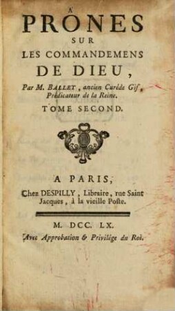 Prônes sur les Commandemens de Dieu, 2