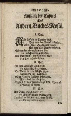 Außzug der Capitel Des Andern Buches Mosis