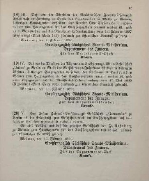 18. Ministerial-Bekanntmachung, betreffend Wechsel in der Hauptagentur der Norddeutschen Feuerversicherungs-Gesellschaft zu Hamburg