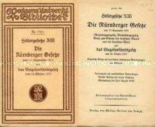 Heftausgabe der Nürnberger Gesetze und des Ehegesundheitsgesetzes aus "Reclams Universal Bibliothek"