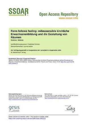 Form follows feeling: milieusensible kirchliche Erwachsenenbildung und die Gestaltung von Räumen