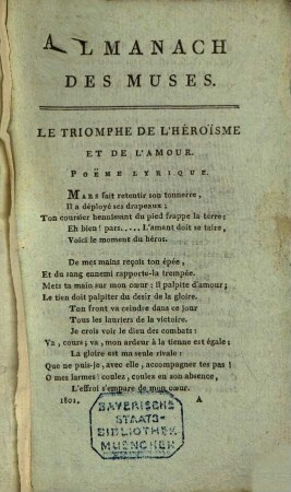 Almanach des muses : ou choix des poésies fugitives. 1801