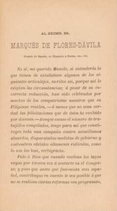 Al Excmo. Sr. Marqués de Flores-Dávila