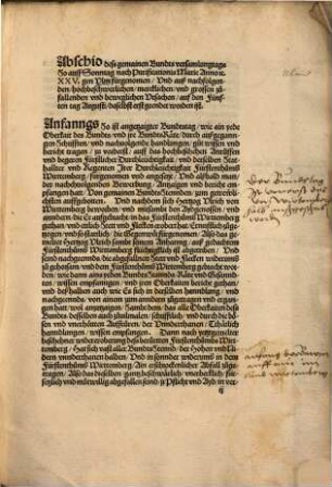 Abschid des Bundtstag, Sontags nach Purificationis Marie, Anno [et]c XXV angefangen vn[d] den Fünfften Augusti, Jungst verschinen geendet