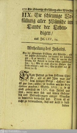 IIX. Die schleunige Erfüllung aller Wünsche im Lande der Lebendigen, aus Jes. LXV, 24