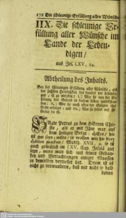 IIX. Die schleunige Erfüllung aller Wünsche im Lande der Lebendigen, aus Jes. LXV, 24