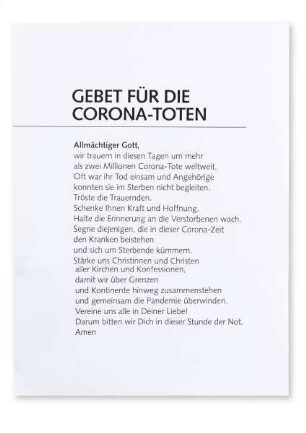 Plakat mit "Gebet für die Corona-Toten"