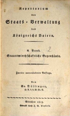 Repertorium der Staats-Verwaltung des Königreichs Baiern, 2. Staatswirthschaftliche Gegenstände