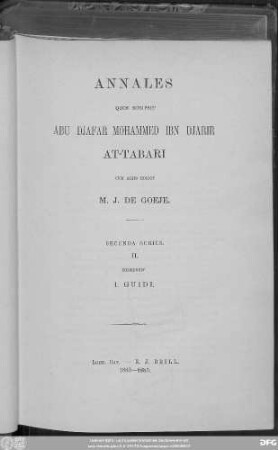 Secunda series, 2: Kitāb aḫbār ar-rusul wa-'l-mulūk