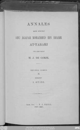 Secunda series, 2: Kitāb aḫbār ar-rusul wa-'l-mulūk