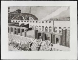 Radierung des Künstlers Erhard Groß, Titel: Görlitzer Bahnhof 1931, Ed. 4/30, 1990