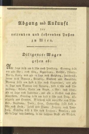 Abgang und Ankunft der reitenden und fahrenden Posten zu Wien
