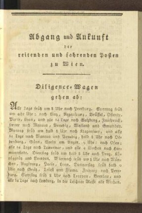 Abgang und Ankunft der reitenden und fahrenden Posten zu Wien