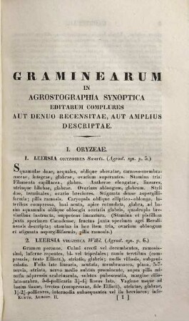 Enumeratio plantarum omnium hucusque cognitarum, secundum familias naturales disposita, adjectis characteribus, differentiis et synonymis, Tom. 1., T. 2. Agrostographia synoptica ; T. 2 Seu supplementum tomi 1. : Species novae et minus cognitae