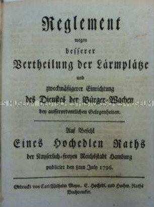 Alarmplan für die Bürgerwehr der Stadt Hamburg bei Tumulten und Aufständen