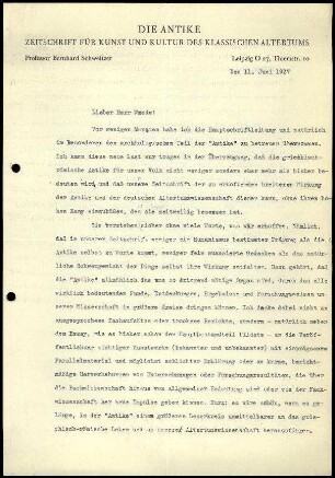 B. Schweitzer an W. Wrede
