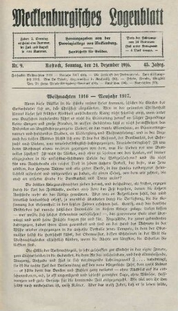 Nr. 9. Rostock, Sonntag, den 24. Dezember 1916.