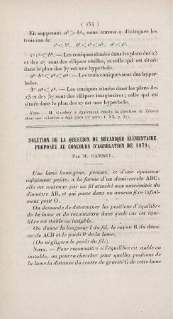 Solution de la question de mécanique élémentaire proposée au concours d'agrégation de 1879.