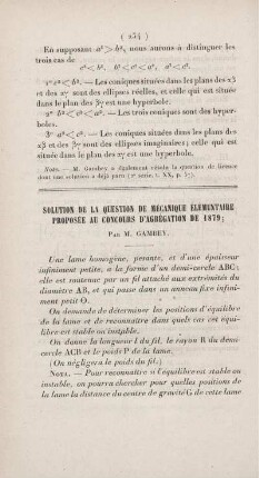 Solution de la question de mécanique élémentaire proposée au concours d'agrégation de 1879.