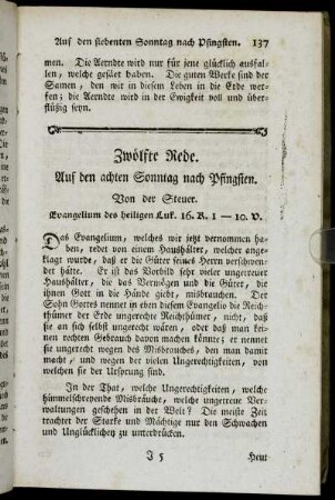 Zwölfte Rede. Auf den achten Sonntag nach Pfingsten.