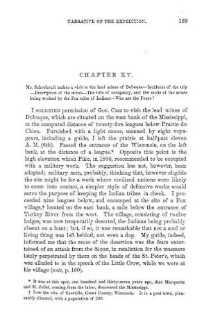 Mr. Schoolcraft makes a visit to the lead mines of Dubuque - Incidents of the trip - Description of the mines - The title of occupancy, and the mode of the mines being worked by the Fox tribe of Indians - Who