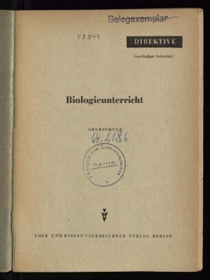Direktive (vorläufiger Lehrplan) Biologieunterricht : Oberschule