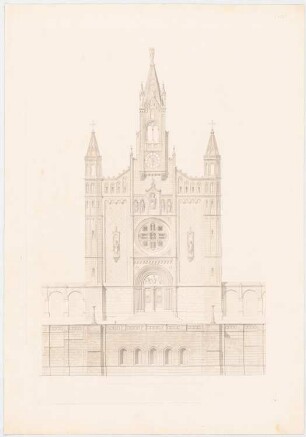 Werke der höheren Baukunst, Darmstadt 1856 Monumentalkirche mit Umgangshallen: Vorderansicht