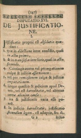 Disputatio XVI. De Justificatione.