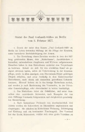 Statut des Paul Gerhardt-Stiftes zu Berlin vom 8. Februar 1877