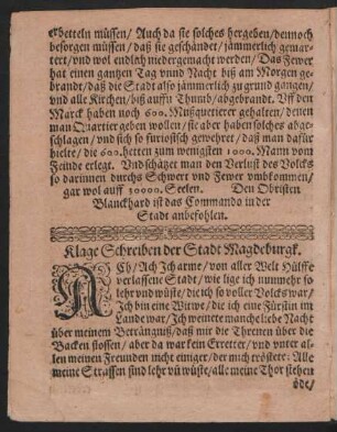 Klage Schreiben der Stadt Magdeburgk.