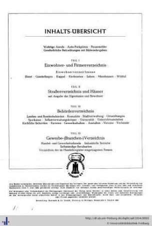 Inhaltsverzeichnis, wichtige Anrufe, Feuermelder.