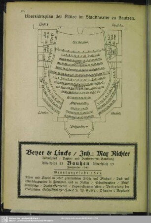 Übersichtsplan der Plätze im Stadttheater zu Bautzen