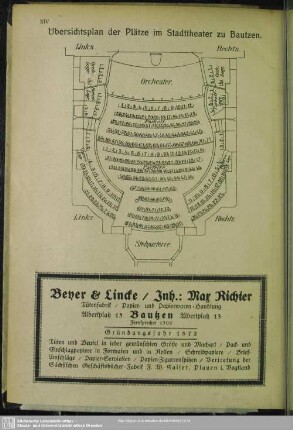 Übersichtsplan der Plätze im Stadttheater zu Bautzen