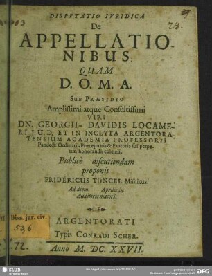 Disputatio Iuridica De Appellationibus