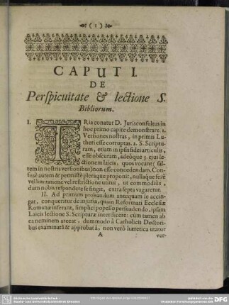 Caput I. De Perspicuitate & lectione S. Bibliorum