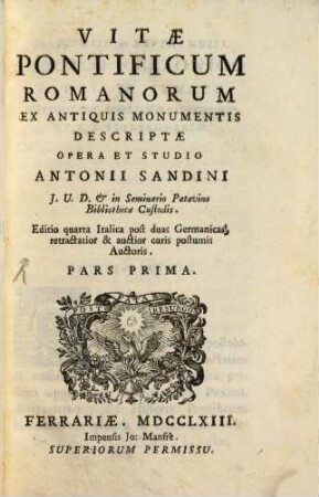 Vitae Pontificum Romanorum : Ex Antiquis Monumentis Descriptae. 1