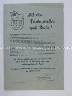 Flugblatt mit dem Aufruf zur Teilnahme am Pfingstreffen (Deutschlandtreffen) der Jugend 1950 in Berlin (DDR)