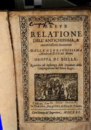 Breve Relazione ... della ... Madre di Dio del Monte Oroppa di Biella
