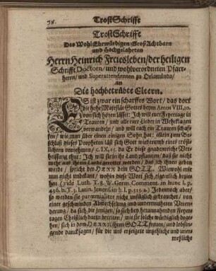 Trost Schrifft [...] an die hochbetrübte Eltern.